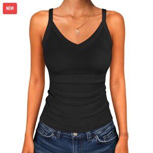 Ribbed V-Neck Tank Top Slim Fit Camisole Women's Summer Casual